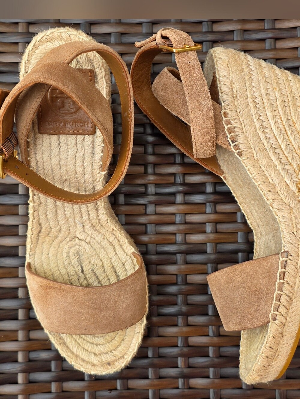 Tory Burch Suede Espadrille Wedge Sandals in Tan Size 7m